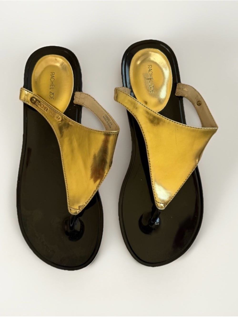 Rachel Zoe Metallic Gold and Black Thong Sandals